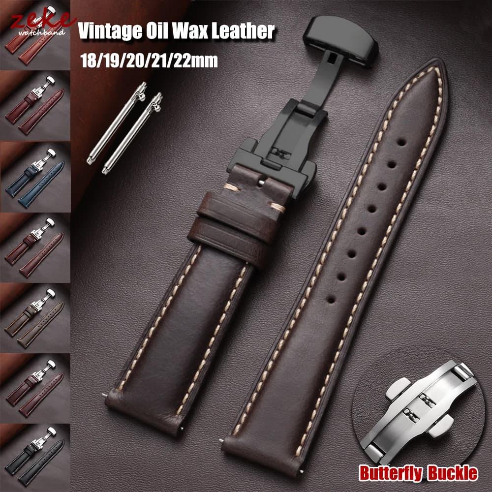Cinturino per Orologio in Vera Pelle Cerata Vintage a Sgancio Rapido per Uomo e Donna 18mm 19mm 20mm 21mm 22mm Universale Sostitutivo