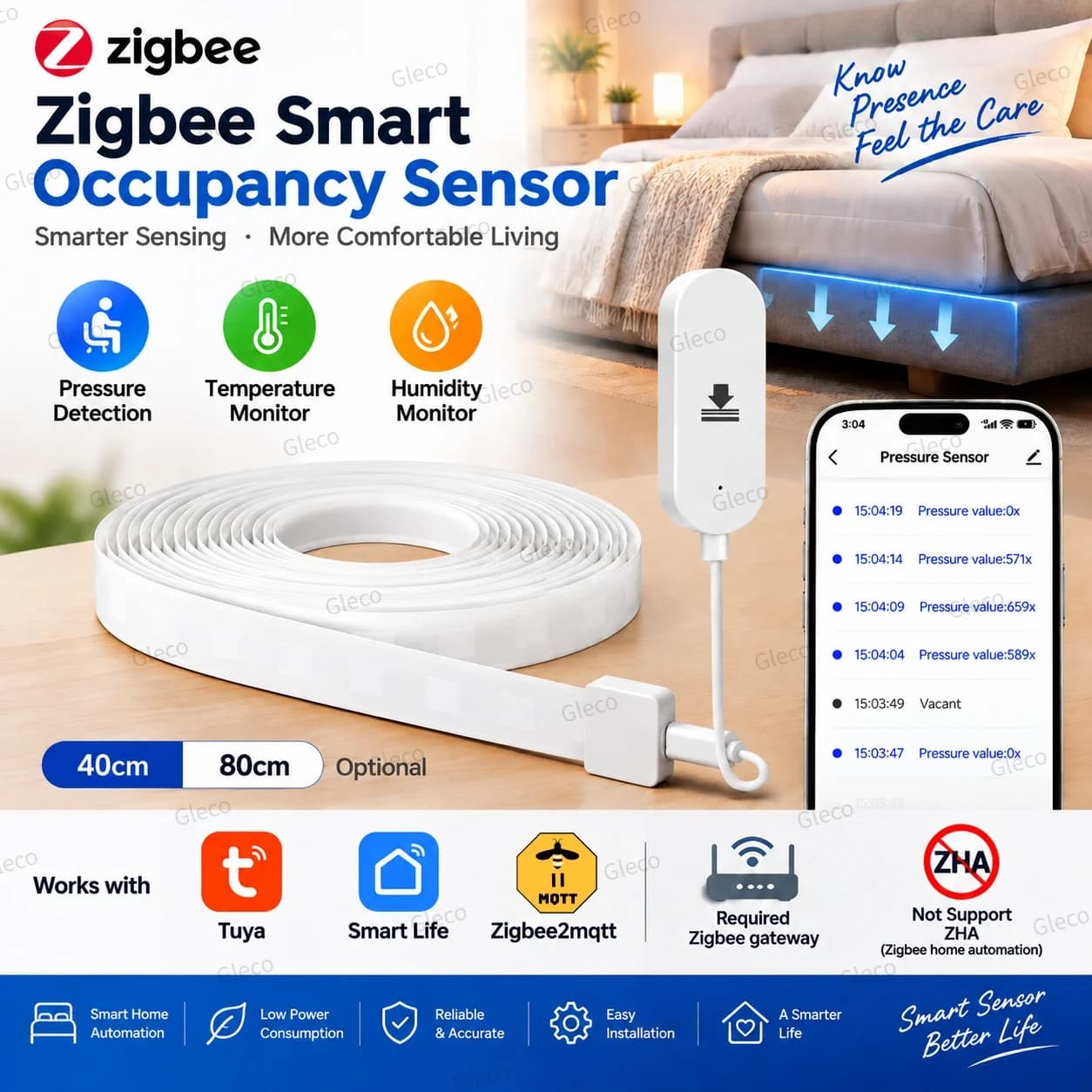 2-in-1 Zigbee TUYA Pressure Temperature Humidity Sensor Occupancy/Presence Detector Stress Belt Smart Life Home Automation Scene