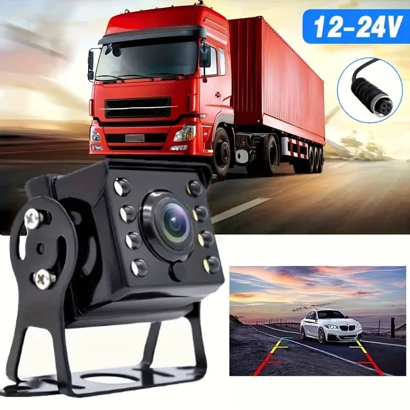 Telecamera di Retromarcia Heavy Duty con 8 LED, Visione Notturna a Colori, HD 480P, Angolo Ampio e Linee Guida per il Parcheggio