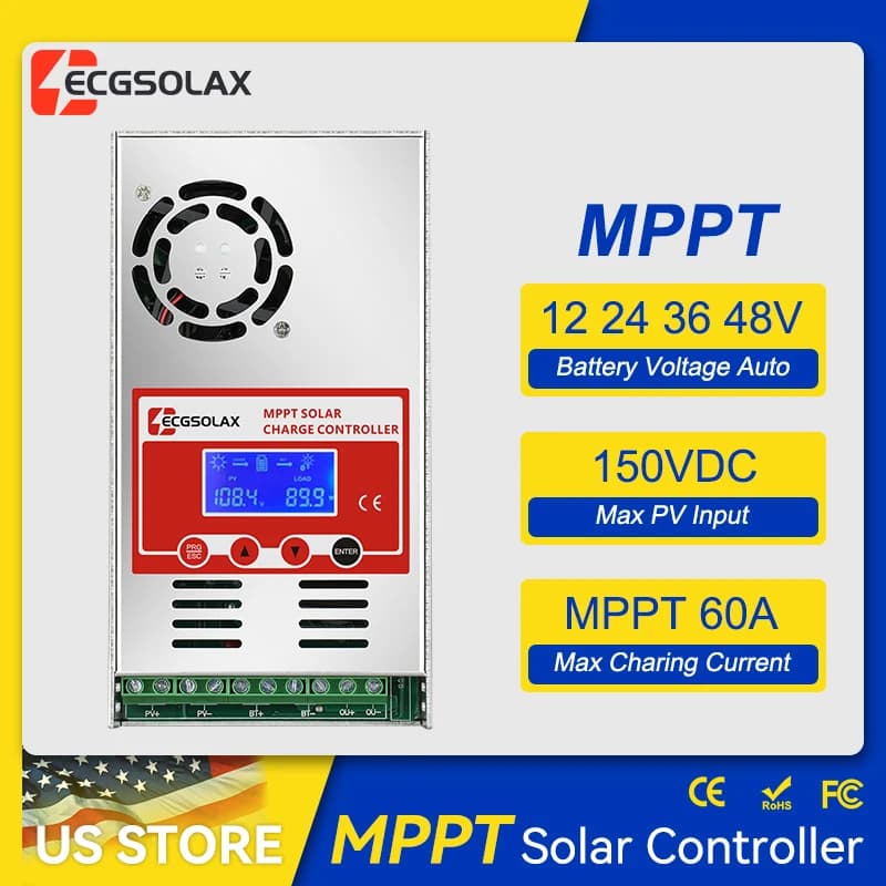 ECGSOLAX 60A MPPT Regolatore di carica solare Regolatore di carica della batteria 12V 24V 36V 48V Auto Max PV 150VDC 60A Regolatore solare