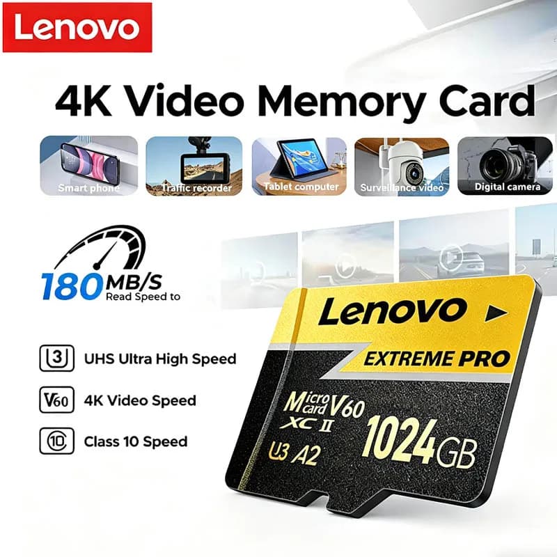 Scheda di Memoria Lenovo Extreme Pro SD 128GB U3 V60, Scheda Micro SD ad Alta Velocità 1TB 512GB 256GB, Scheda TF per Telefono, Fotocamera, Drone, Uso Multiplo