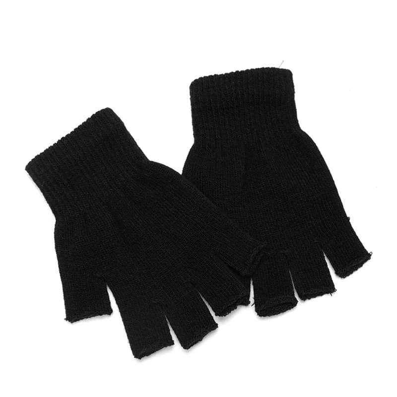 1 paio di guanti senza dita mezze dita neri unisex per donna e uomo guanti da lavoro caldi invernali in maglia di lana da polso in cotone
