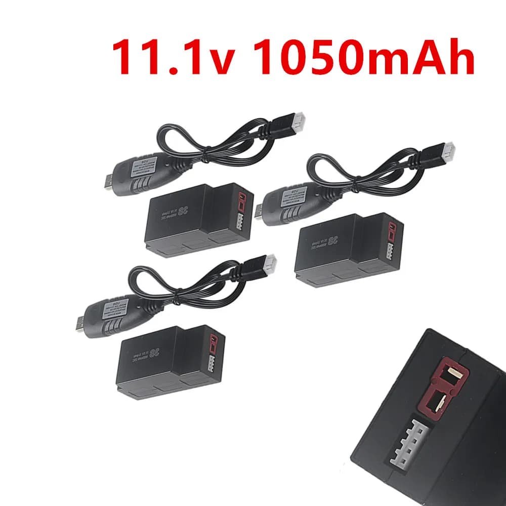 Batteria Lipo ricaricabile 3s 11.1V 1050mAh e caricatore USB per camion e auto RC MJX Hyper Go H16H H16E 16207 16208 16209 16210 1/16