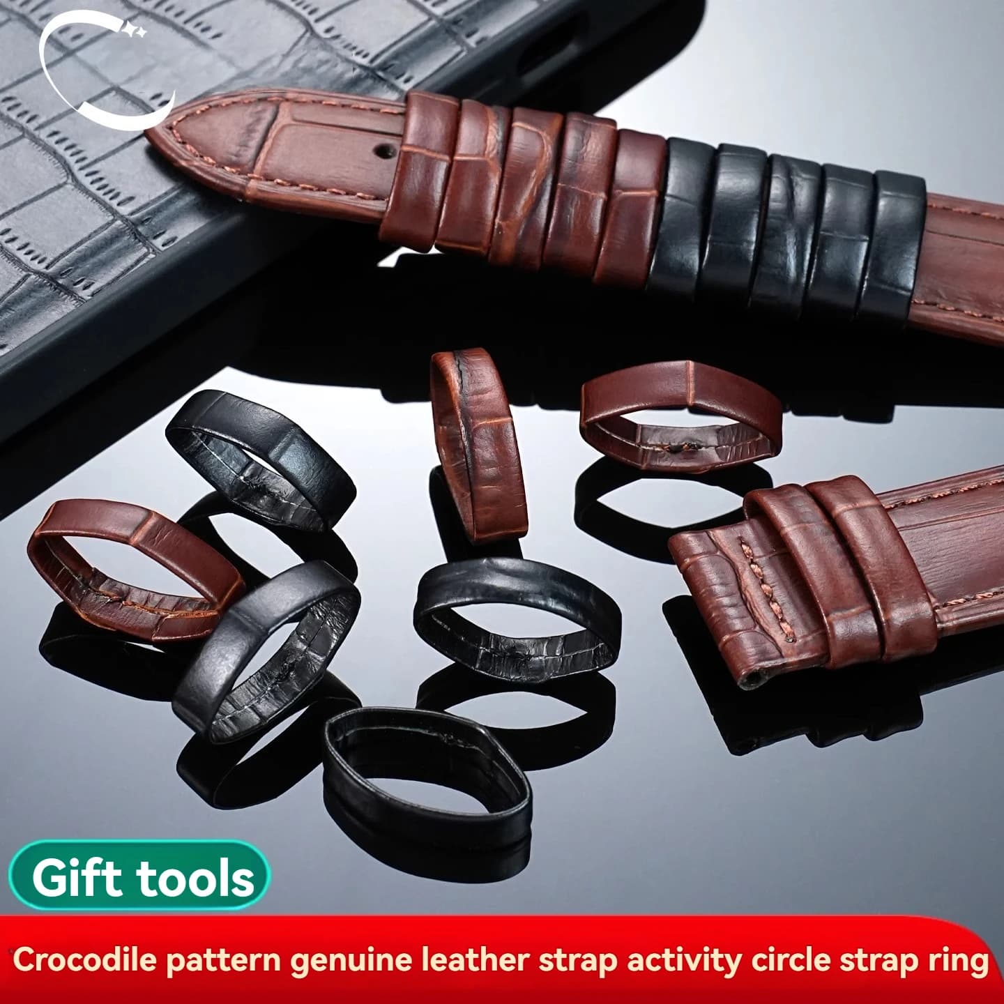 16mm 18mm 20mm 22mm Genuine Leather Strap Fixing Ring Movable Ring Crocodile Pattern Calf Leather Universal Watch Band Ring