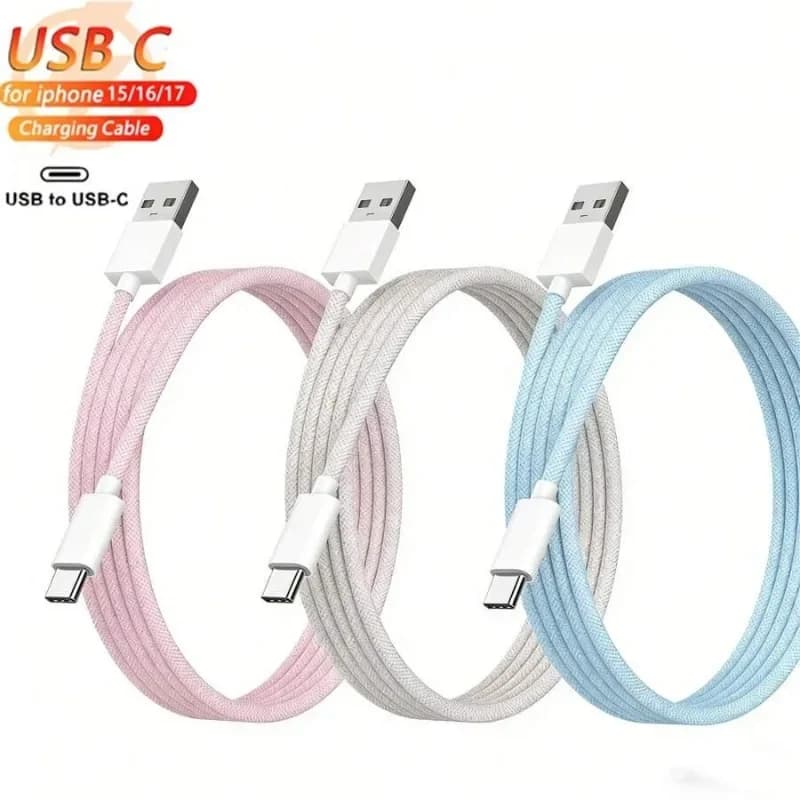 Cavo USB A a USB C intrecciato da 6 piedi in 3 pezzi, compatibile con iPhoneOOO