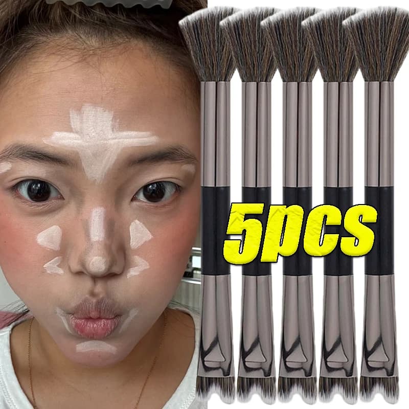 Pennelli per Trucco a Doppia Testa a Forma di U per Ombreggiatura del Naso, Morbidi e Lisci, Pennello per Contorno e Illuminante Viso, Strumenti Cosmetici