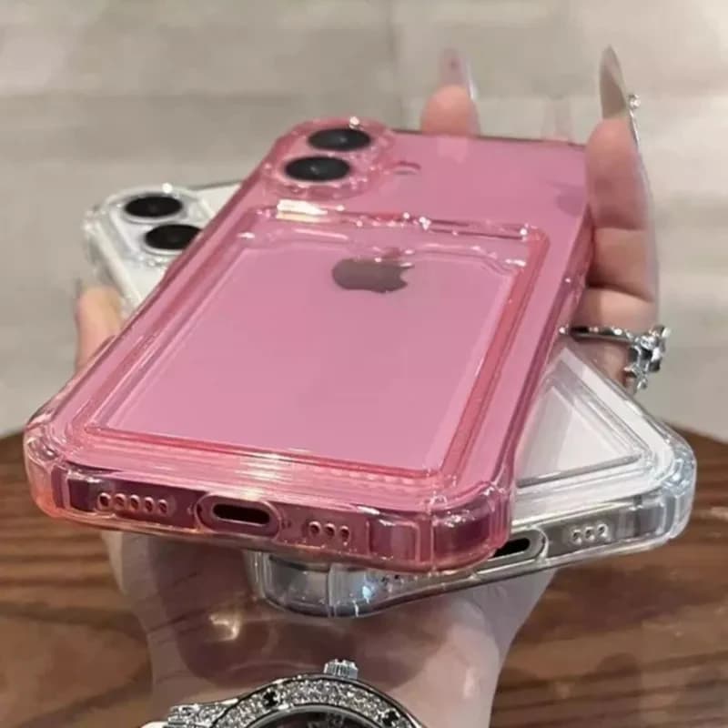 Wallet Card Holder Clear Soft Case For iPhone 16 11 13 12 14 15 17 Pro Max Plus Transparent Card Slots Shockproof Bumper Cover