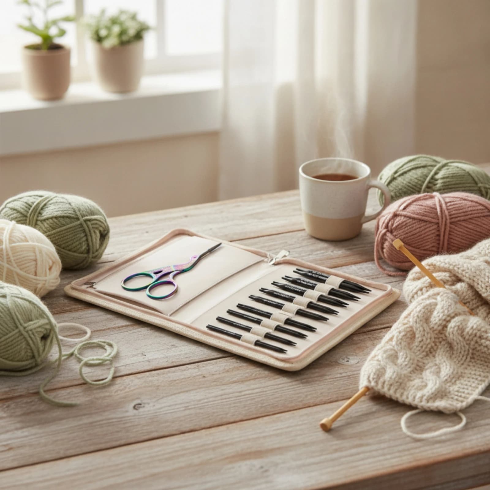 Interchangeable Circular Knitting Needle Set Lightweight Knitting with Cables Compact Flexible for Knitters, Travel