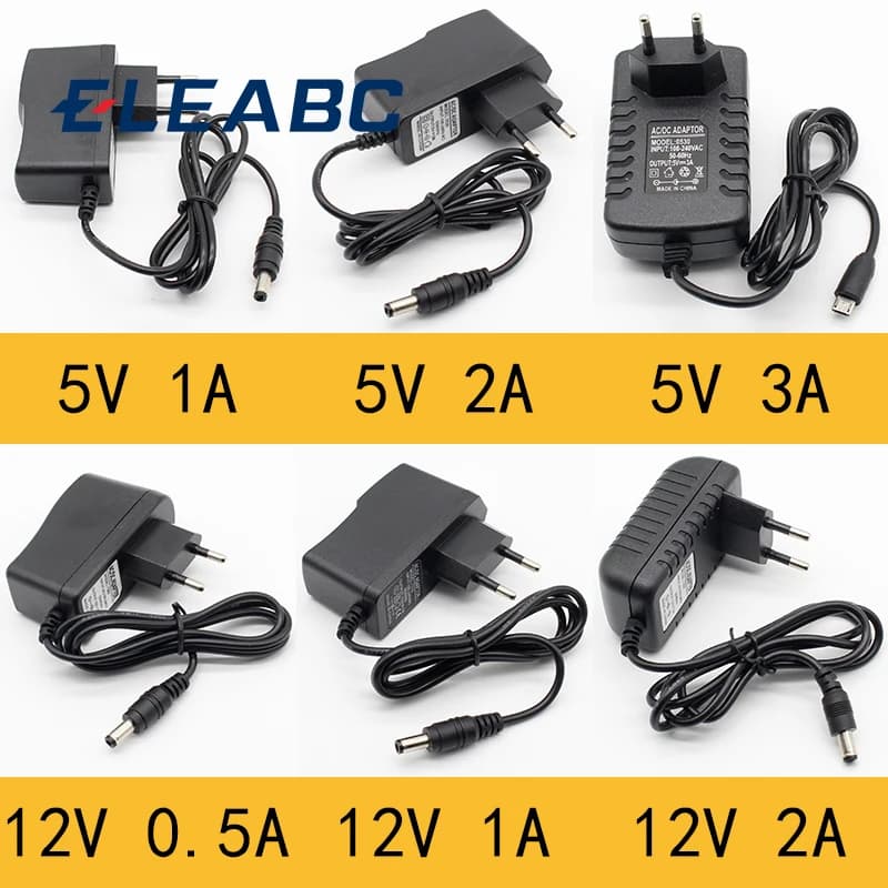 1 pz 100-240 V AC a DC Adattatore di Alimentazione Adattatore del Caricatore 5 V 12 V 1A 2A 0.5A Spina UE 5.5mm x 2.5mm/5v3aDC Spina Micro USB