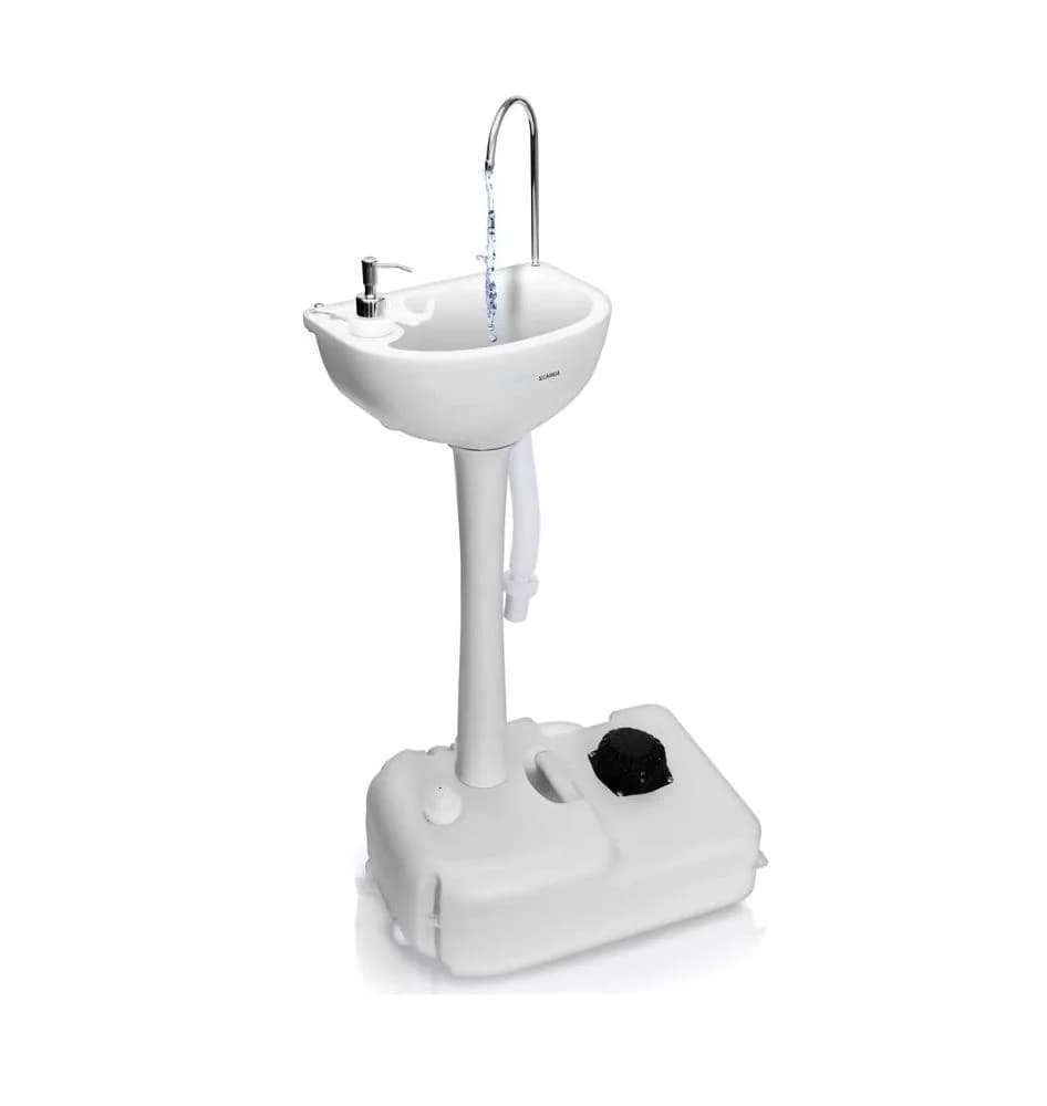 Portable Camping Sink with Towel Holder and Soap Dispenser 19L Water Basin Stand with Rolling Wheels for Outdoor Travel Pro