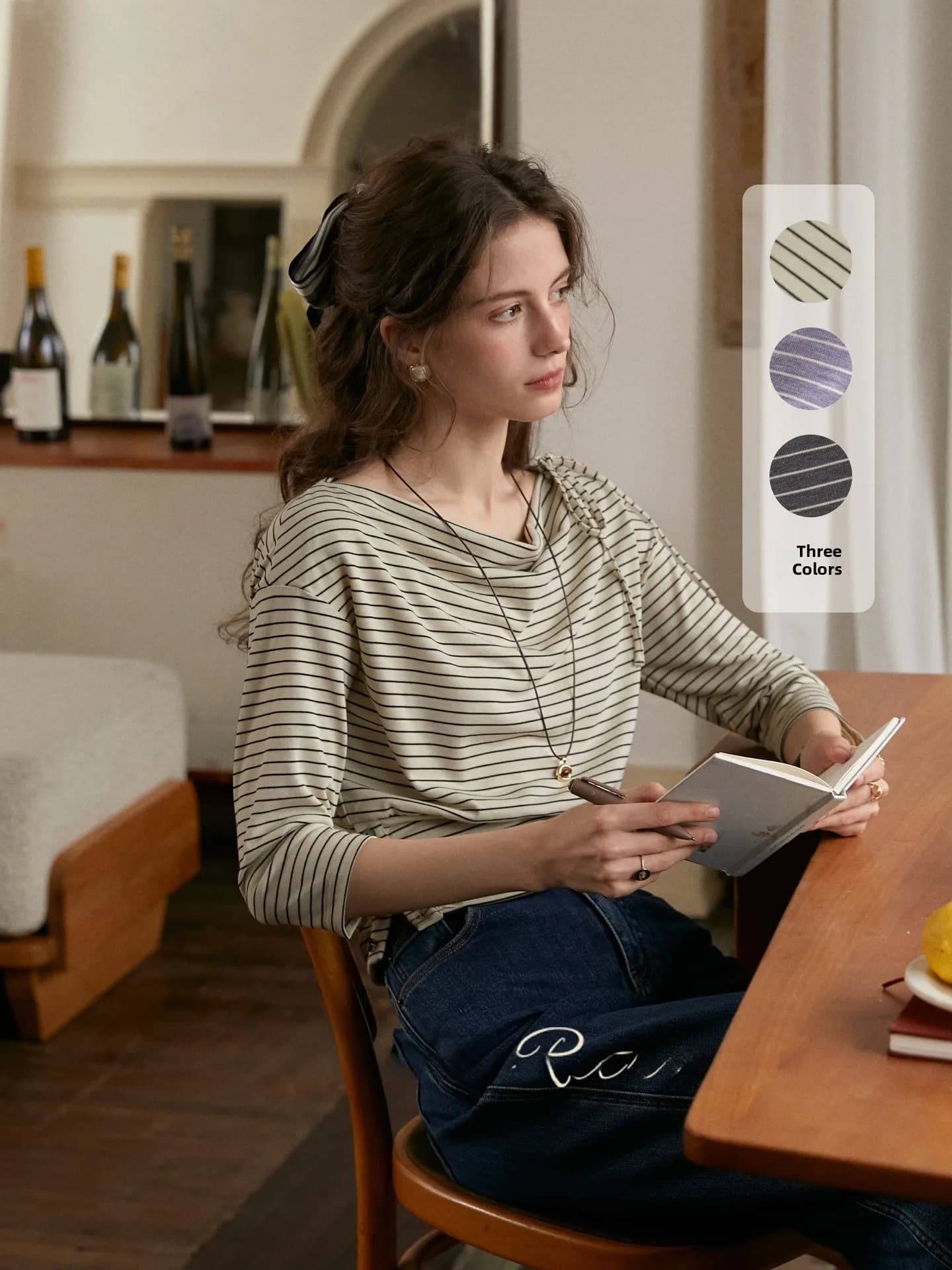 SimpleRetro Paris Left Bank T-shirt a righe da donna, top casual con spalle scoperte e punto vita elasticizzato, in maglia di poliestere
