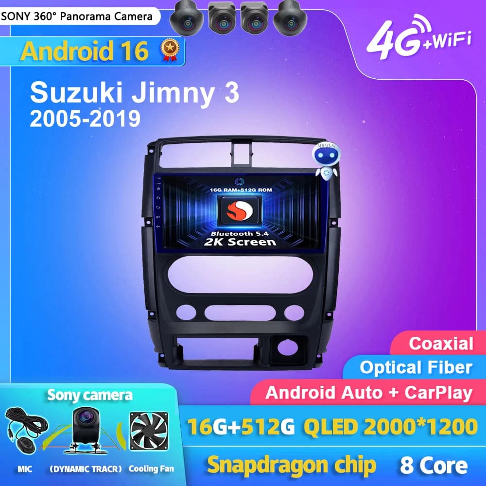 Android 16 Carplay Auto 2K Screen Car Radio Multimedia Player For Suzuki Jimny 3 2005 - 2019 Autoradio GPS Stereo 2din Head Unit