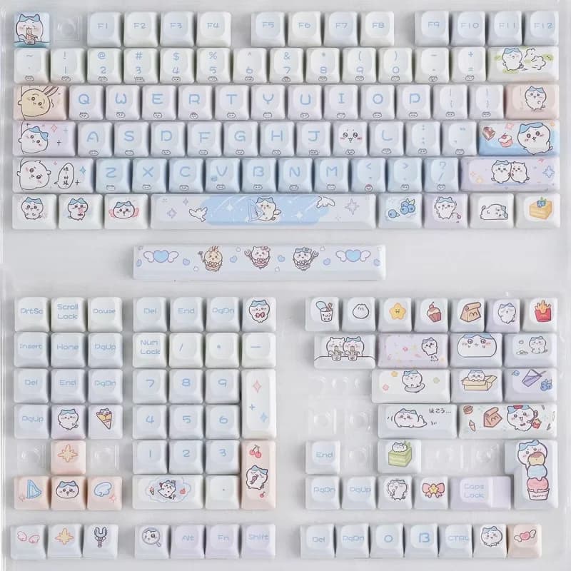 Kawaii Chiikawa Usagi Side Print Design Keycap Set PBT Material Dye Sublimation Cartoon Keycaps For Mechanical Keyboard Girls