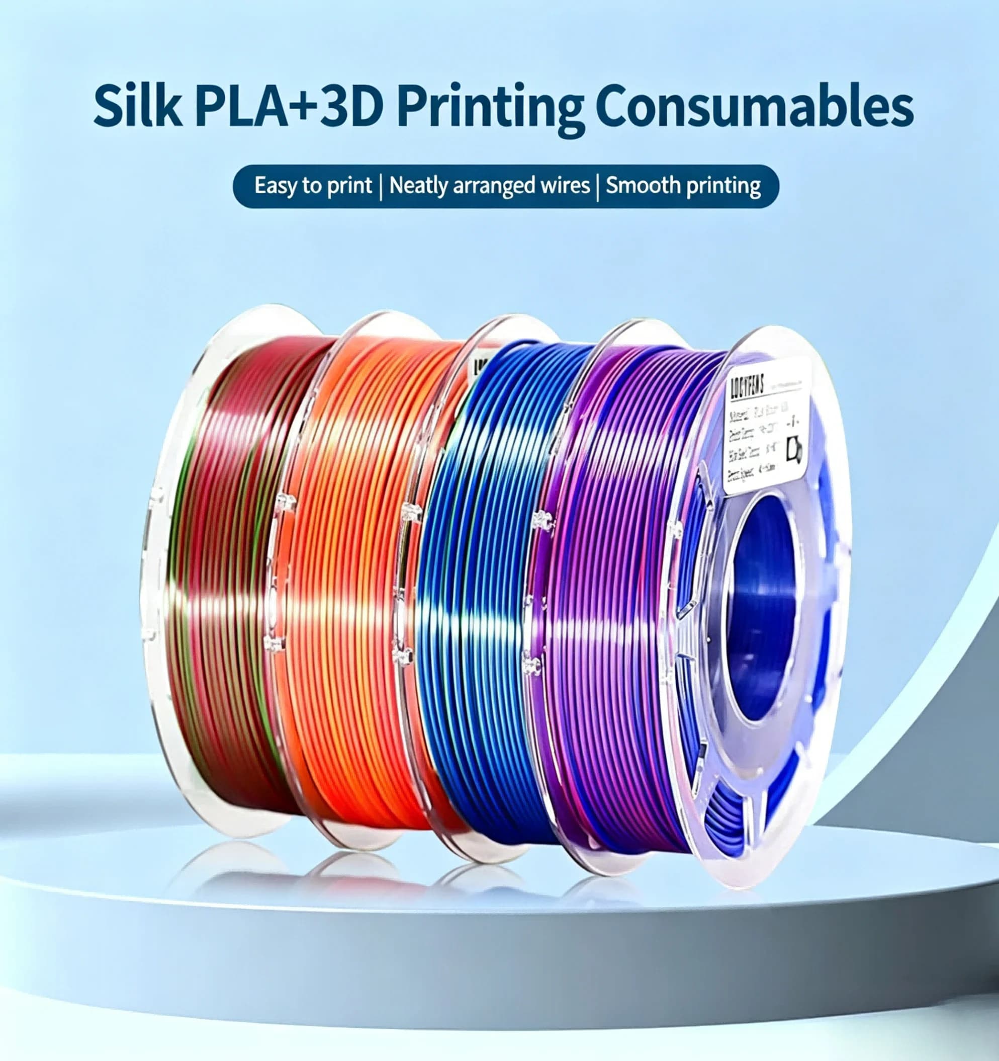 Filamento PLA Seta 1.75mm, Gradiente Arcobaleno Bicolore, Avvolgimento Preciso, per Stampanti 3D FDM