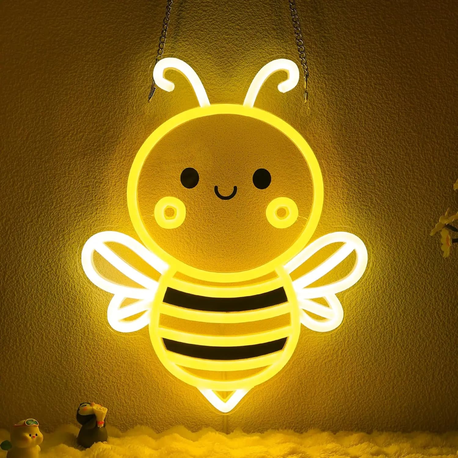 Lampada LED Neon a Forma di Ape Cartoon, Dimmerabile, per Cameretta Bambini, Decorazione Murale, Regalo di Compleanno, Tema Miele Dolce
