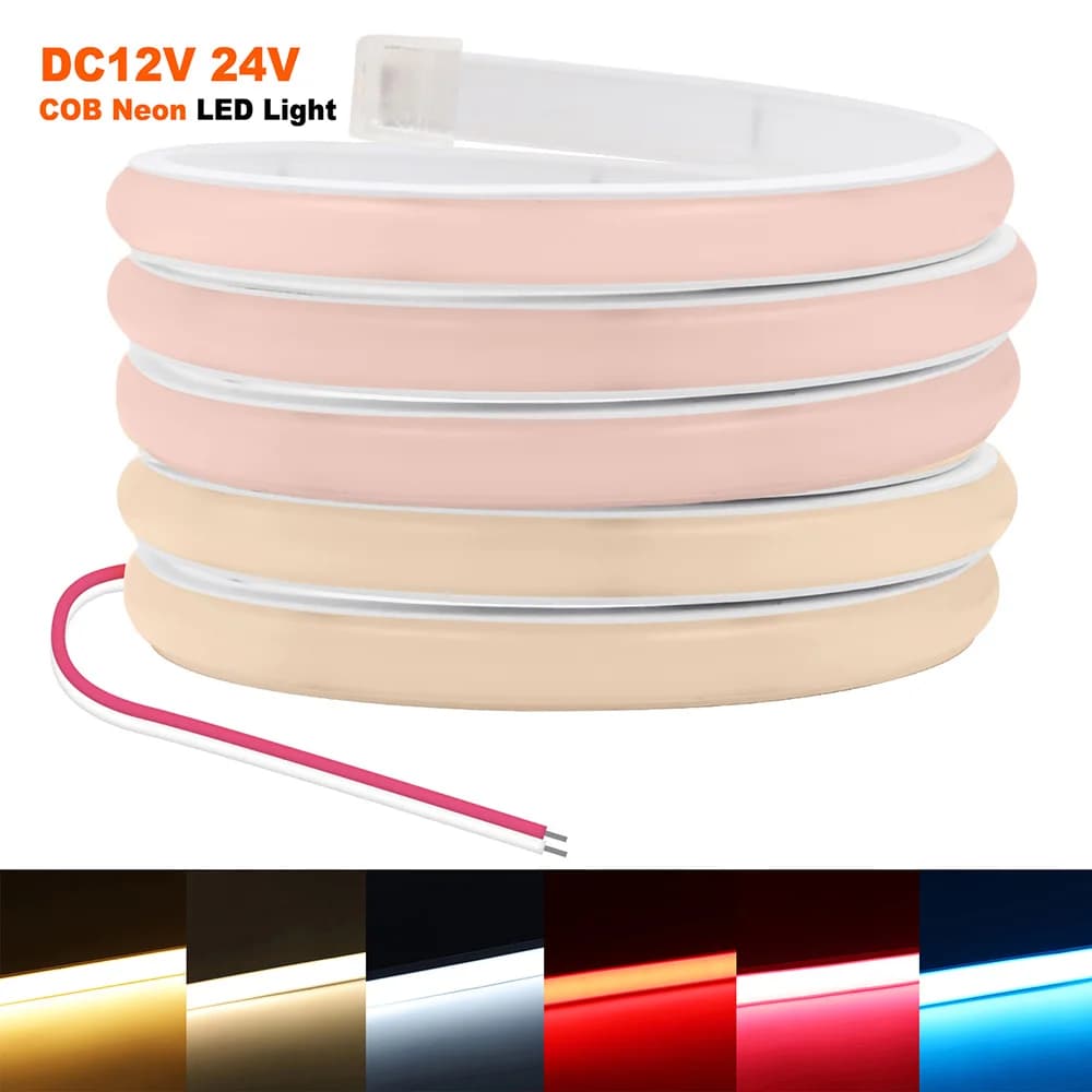 12V 24V COB LED Neon Strip Light con 2pin Wire IP68 320 LED nastro flessibile impermeabile illuminazione lineare ad alta densità Home Decor