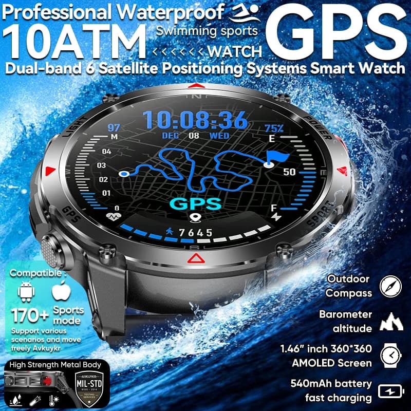 T-Rex 3 Pro Orologio Smart Militare GPS AMOLED Impermeabile 10ATM GNSS Dual-band Bussola Altimetro Orologio Sportivo da Nuoto con Torcia