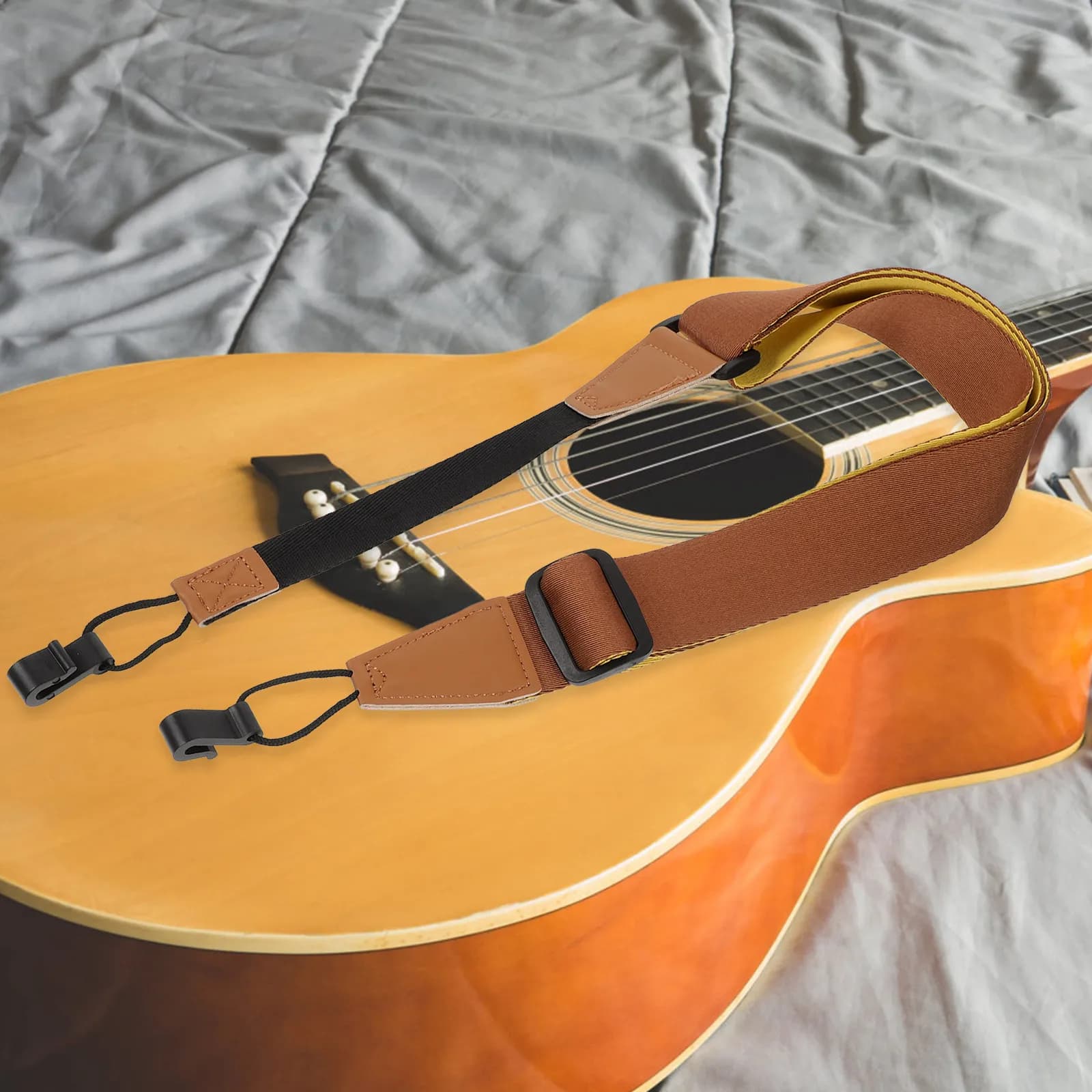 Strong Wear-Resistant Adjustable Ukulele Strap Punch-Free Double Hook Secure Fit for Ukulele Guitar Bass Mandolin Comfortable