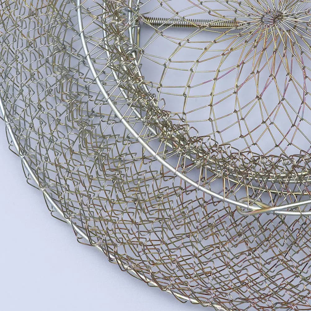 72Cm Foldable Steel Wire Fishing Net with 1.5cm Mesh Holes Zinc Plated for Crab Lobster Shrimp Crawfish Lake Fishing