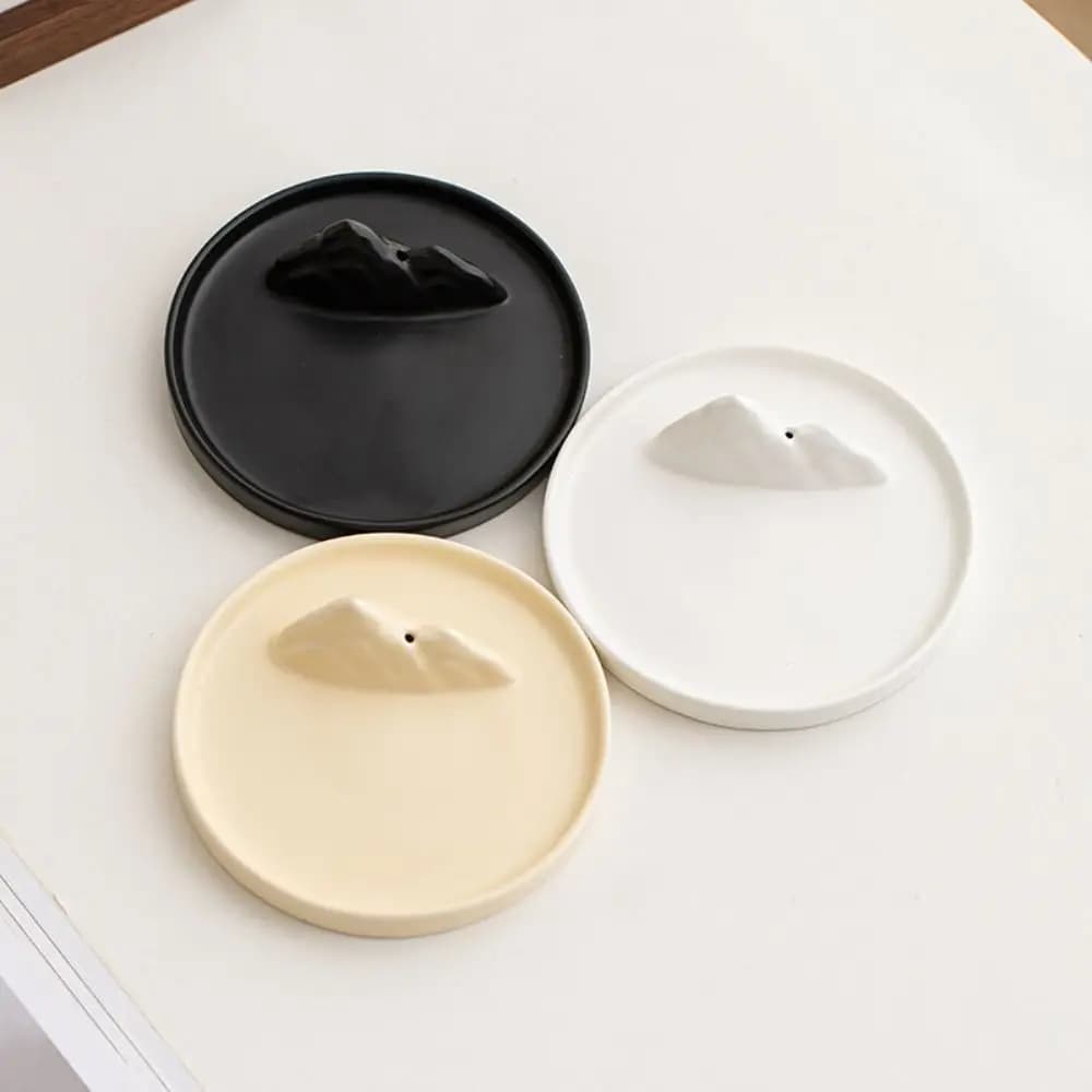 Non-slip Ceramics Incense Burner Smooth Surface Round Incense Stick Holder Handmade Flat Bottom Incense Burning Tray Office Use