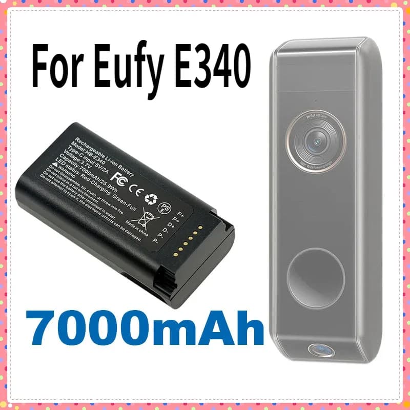 Per Eufy E340 batteria intelligente blocco impronte digitali videocitofono di sicurezza batteria ricaricabile tipo C ricarica rapida 7000mAh