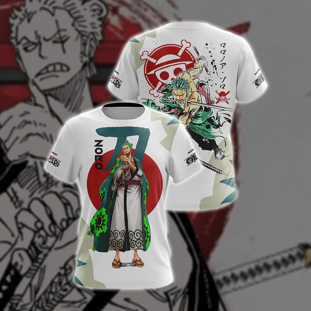 Bandai One Piece Zoro Wano Country Samurai T-shirt con stampa grafica ad asciugatura rapida, comode e traspiranti, abiti coordinati genitore-figlio