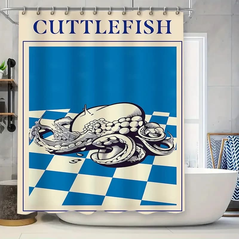 Seppie Polpo Tenda da bagno Tessuto da doccia Impermeabile Decorazioni per la casa Dama blu Stampa Abbellimenti 3D Perfetto per la vita marina E