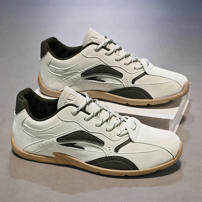 Male Plain White Lace Up Casual Sneakers Light Shock Absorb Sole Daily Student Outdoor Walking Footwear