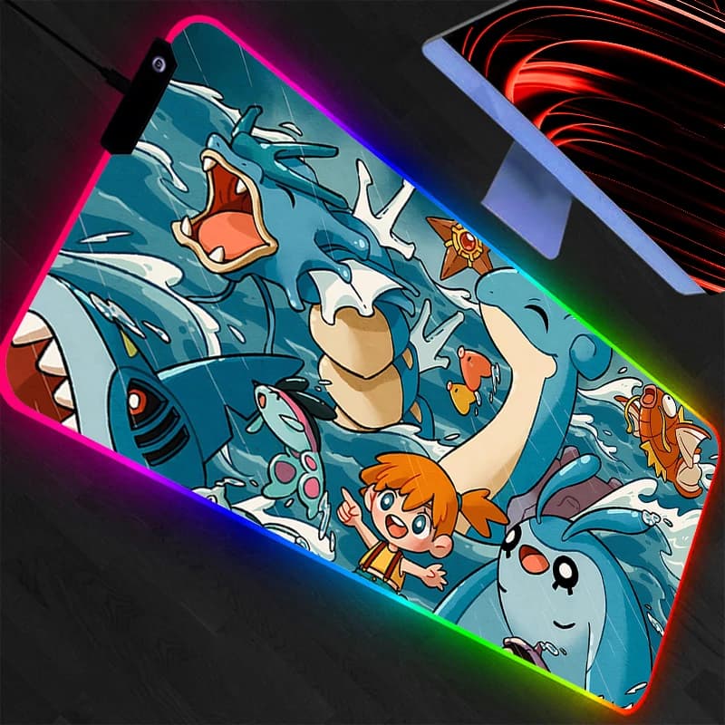 Tappetino per mouse RGB Pokemon Pikachu Gamer PC Computer Tappetino per tastiera grande retroilluminato Accessori da gioco Anime Tappetino per mouse a LED