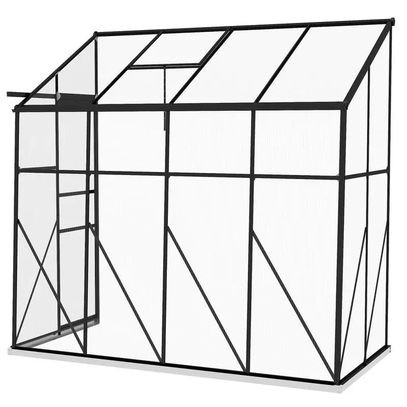 Outsunny Serra in Policarbonato 8' x 4' con Tettoia in Alluminio, Grondaia e Base, Nera