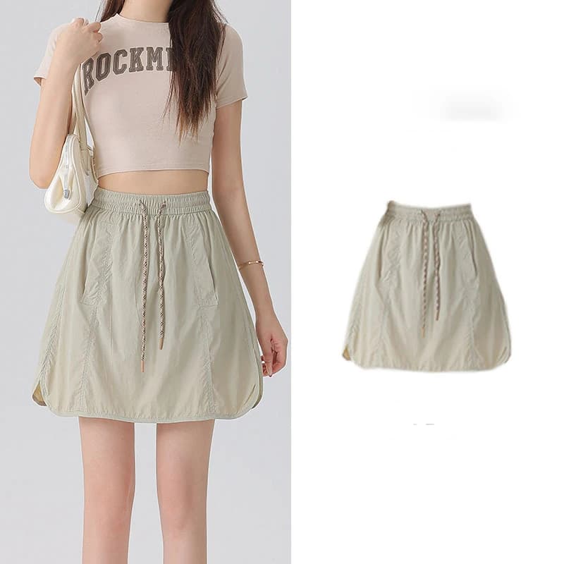 Summer Quick Drying Cargo Skirts for Women Y2K Loose Drawstring Outdoor Sports Mini Skirts High Waist Streetwear A LINE Skirts