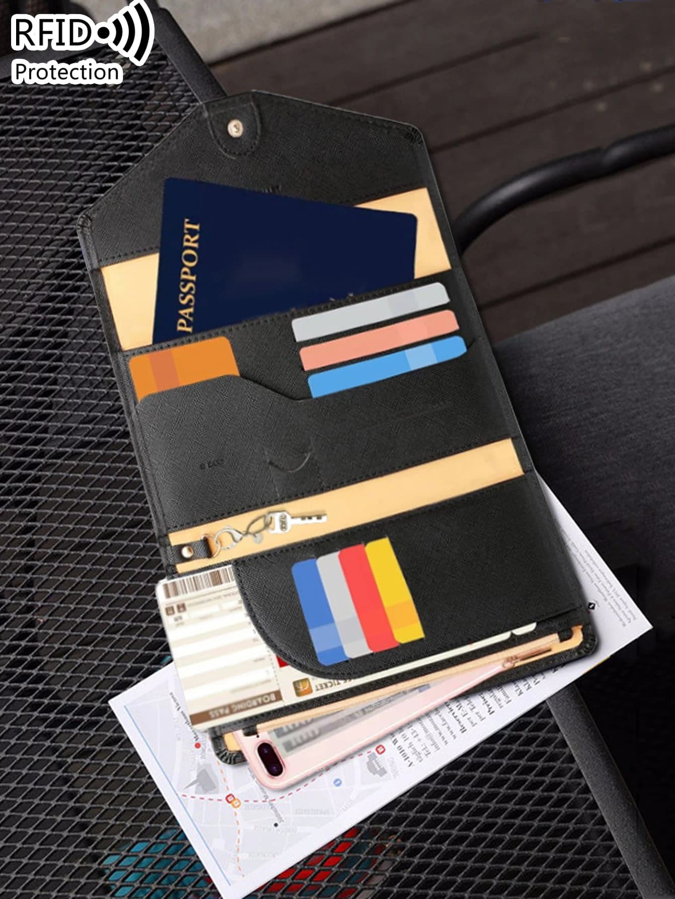 Portafoglio da viaggio Passaporto RFID Porta carte di credito ID/Cash/Passaporto familiare multifunzionale Clip per passaporto per uomo e donna