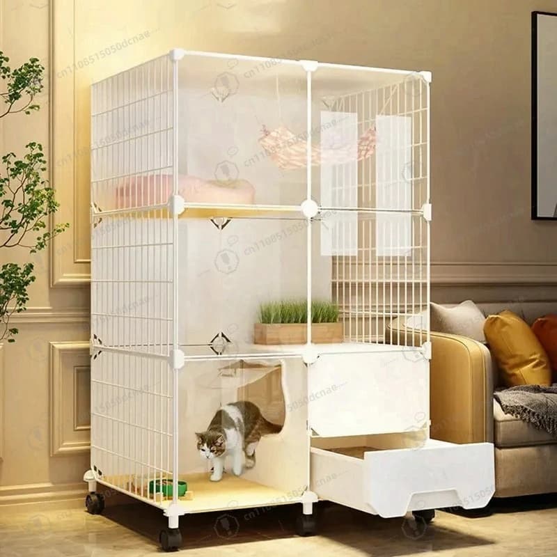 Gabbie per gatti Lettiera per gatti per interni domestici Villa per gatti integrata Pet Super grande spazio libero Prodotti per animali domestici Toilette per la casa E