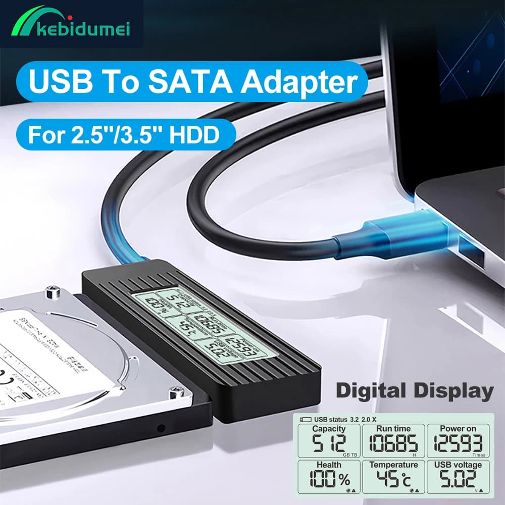 Kebidumei Convertitore USB 3.2 a SATA Adattatore esterno per disco rigido HDD SSD da 2,5 3,5 pollici Cavo USB 3.1 a Sata III Accessori per PC
