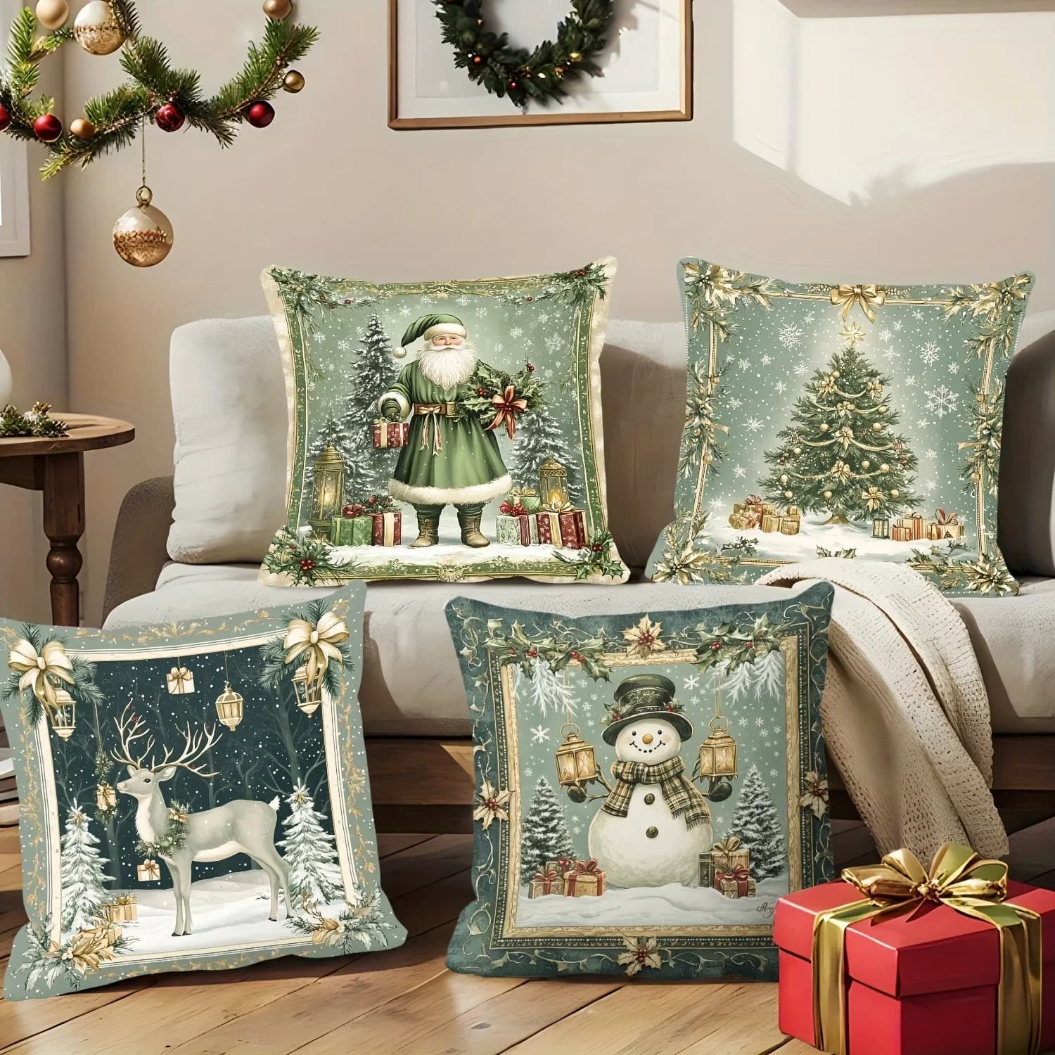 Short plush material pillowcaseChristmas Pillowcases: Santa, Christmas Tree, Deer, Snowman Designs! Sofa room cushion cover home