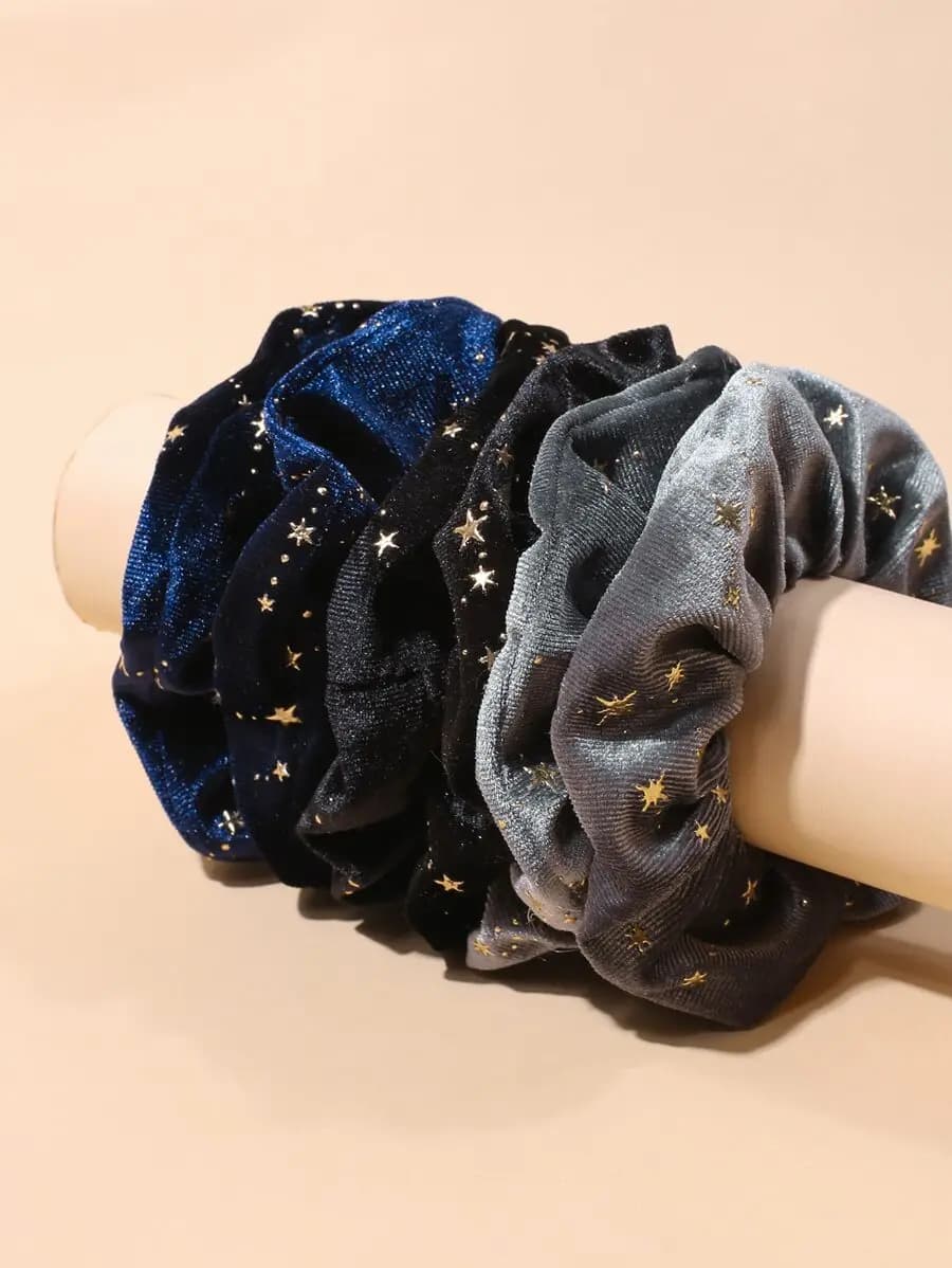 6 elastici per capelli in velluto con stampa a stella, accessori per coda di cavallo