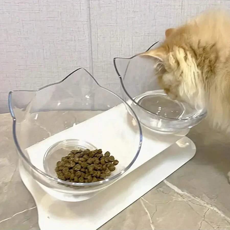 Ciotola per gatti con bocca inclinata, doppia ciotola protettiva per il collo, ciotola trasparente per animali domestici, ciotola per cibo per gatti, accessori per animali domestici, ciotola a forma di orecchio di gatto, ciotola per cibo per cani