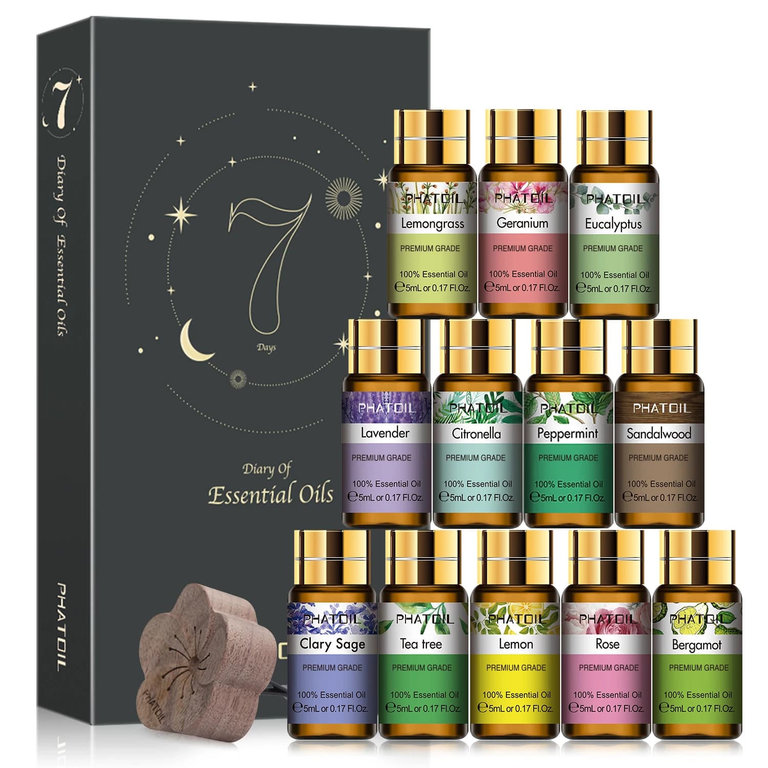 PHATOIL 12 pezzi confezione regalo oli essenziali puri per umidificatori diffusore massaggio spa lavanda citronella rosa limone geranio albero del tè