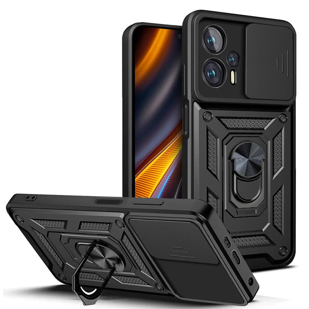 Custodia per Xiaomi Poco X4 GT con Anello Magnetico e Protezione Scorrevole per Fotocamera
