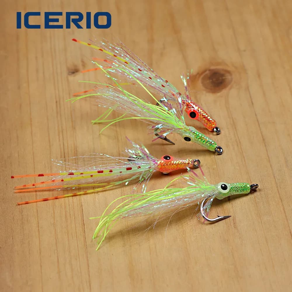 ICERIO 6PCS UV Squid Fly Fishing Lure with Glow 3D Eyes Soft Silicone Tail Flash Streamer for Saltwater Freshwater Bass Trout