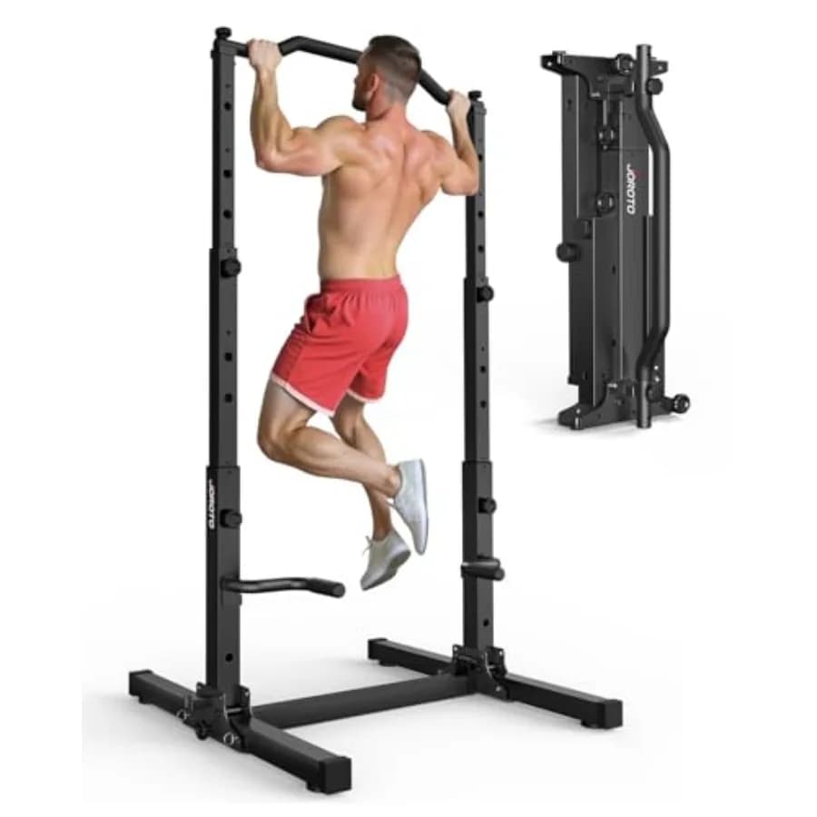 Foldable Station for Tractions and Dip, Power Tower Self-supporting for Home Gym, 450 pounds, Stable, Height Adjustable, Multi-function Bar for Tractions B