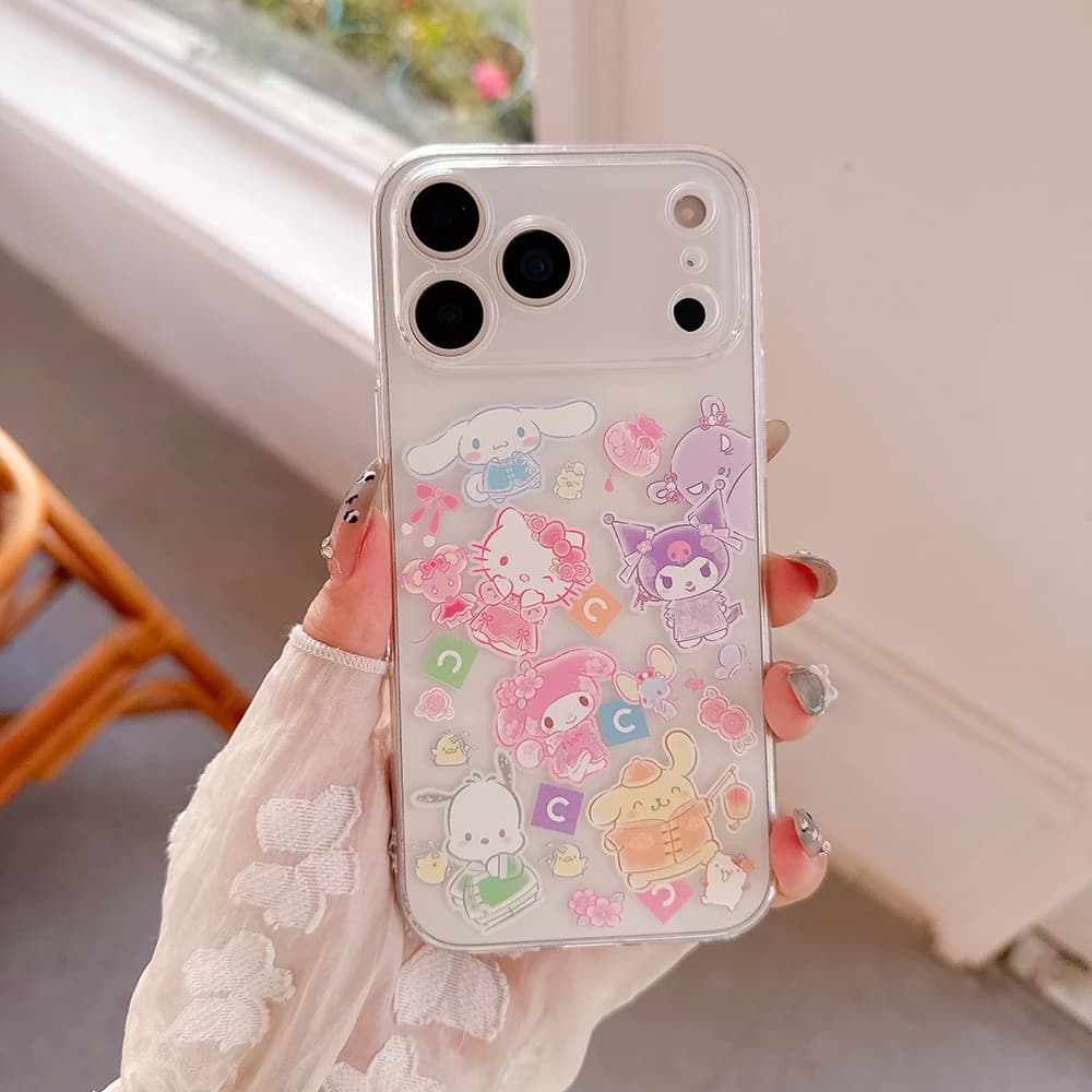 Custodia Trasparente Morbida in TPU con Cartoni Animati Sanrio Hello Kitty My Melody Kuromi per iPhone 17 16 15 14 13 Pro Max