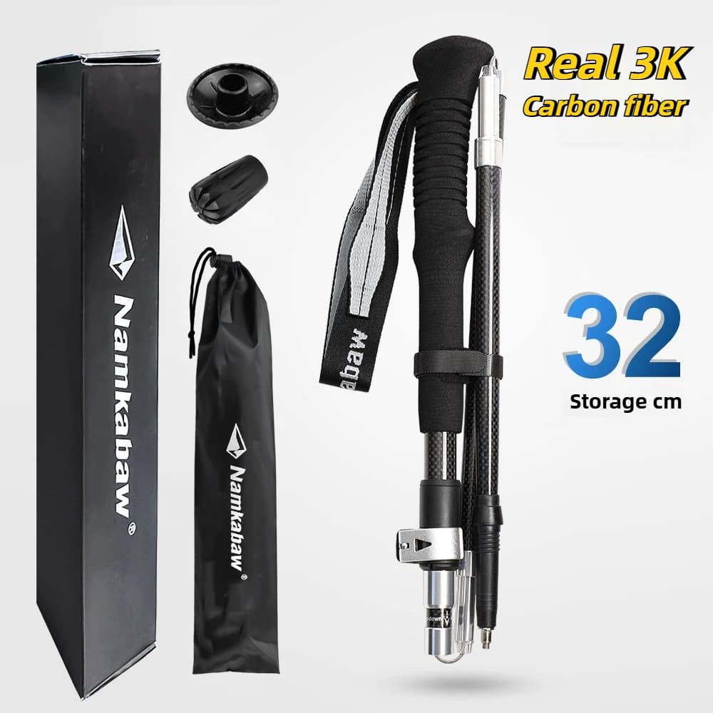 Carbon Fiber Foldable Trek Stick 3K Ultralight Foldable Walking Stick Five Sections For Camping Trek