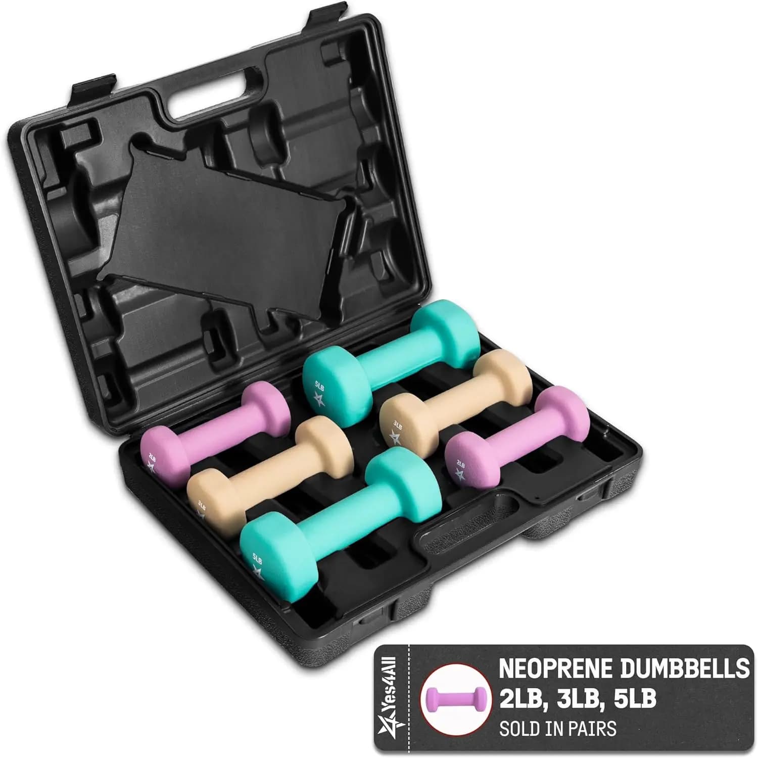 Set di manubri esagonali rivestiti in neoprene con supporto, design anti-rotolamento, pesi multipli per palestra domestica