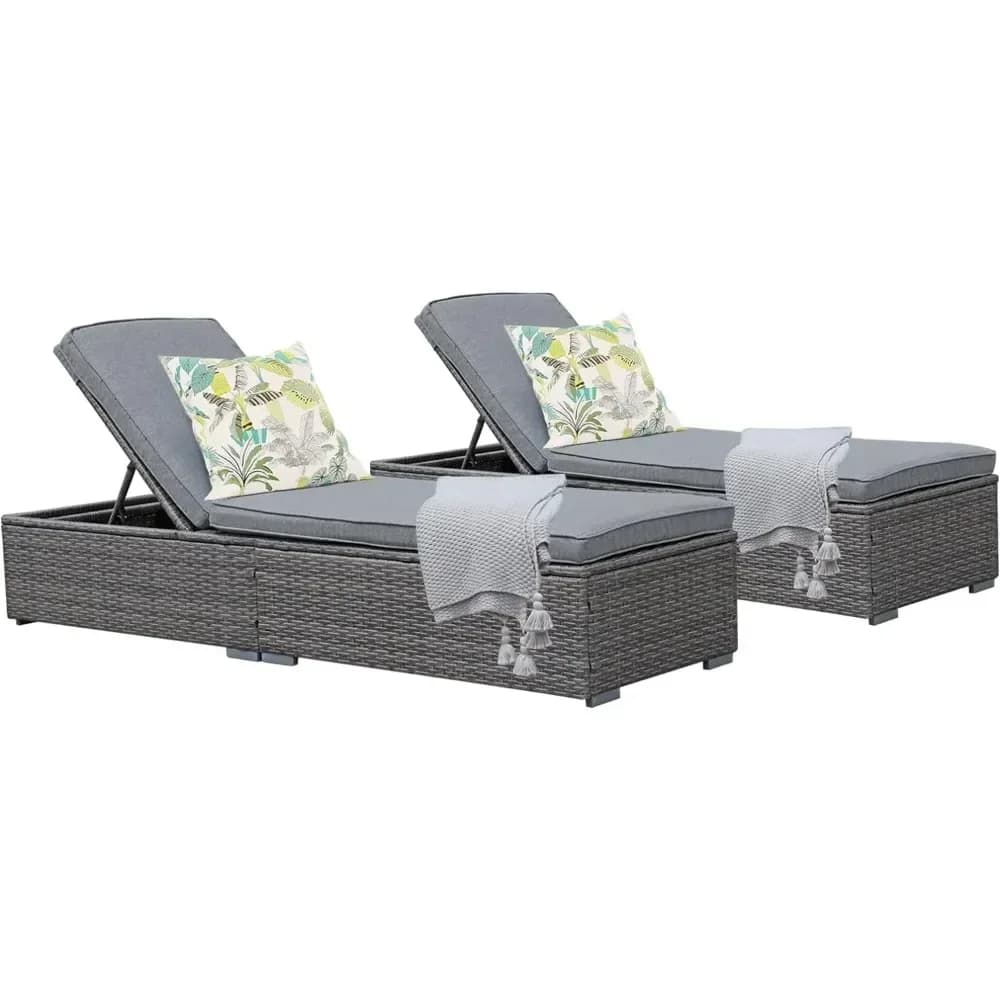 # Per chaise longue da patio, elegante poltrona lounge reclinabile regolabile in rattan da piscina con cuscino, poltrona da esterno e