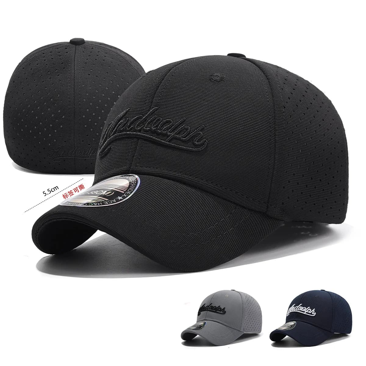 Nuovo cappellino da baseball a tesa corta, interamente chiuso, in tessuto traforato e ricamato, per esterni, alla moda, con visiera a becco d'anatra, per protezione solare