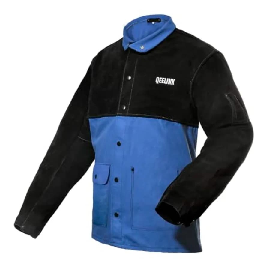 Giacca da Saldatore con Maniche in Pelle e Corpo in Cotone Ignifugo Premium, Abbigliamento Ibrido per Saldatori