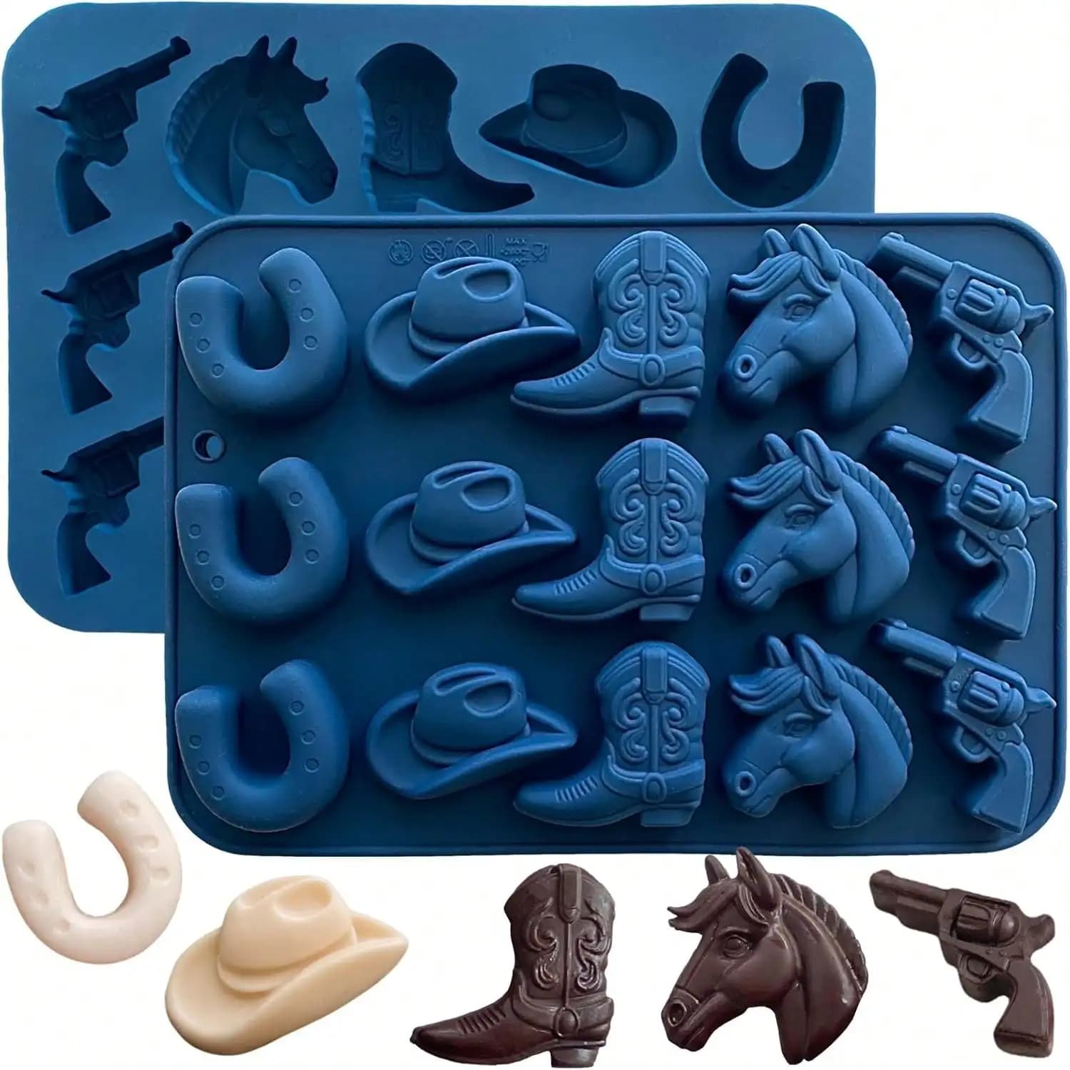 Stampo in Silicone a Tema Western per Cioccolatini e Dolci, a Forma di Cappello da Cowboy, Stivale e Sella, per Feste a Tema Western, Gelatine e Ghiaccio