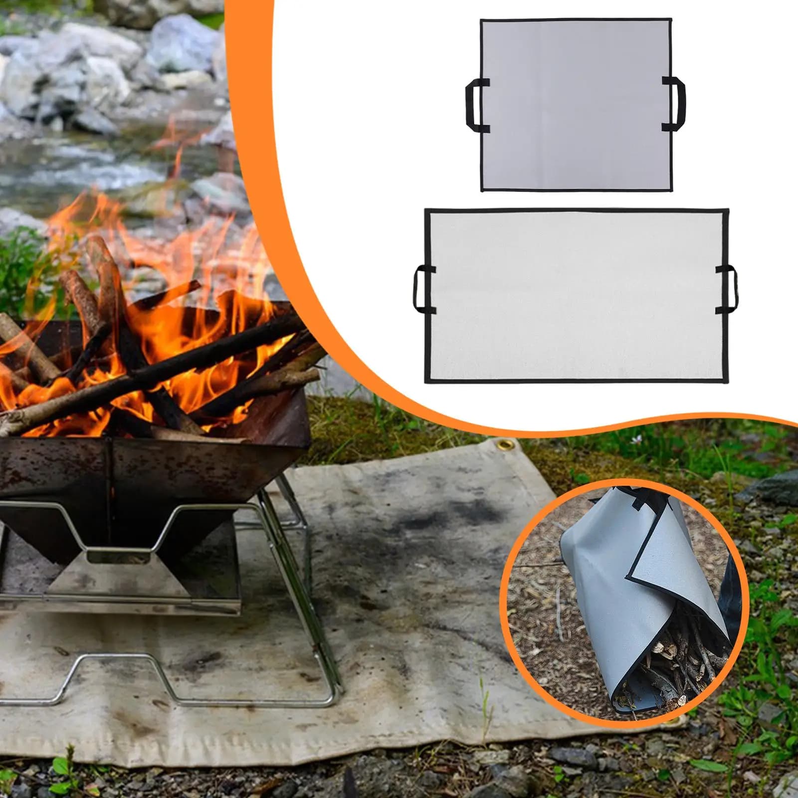 Tappetino Ignifugo Portatile in Silicone e Fibra di Vetro, Coperta Protettiva Antincendio per Campeggio, Barbecue, Giardino e Patio