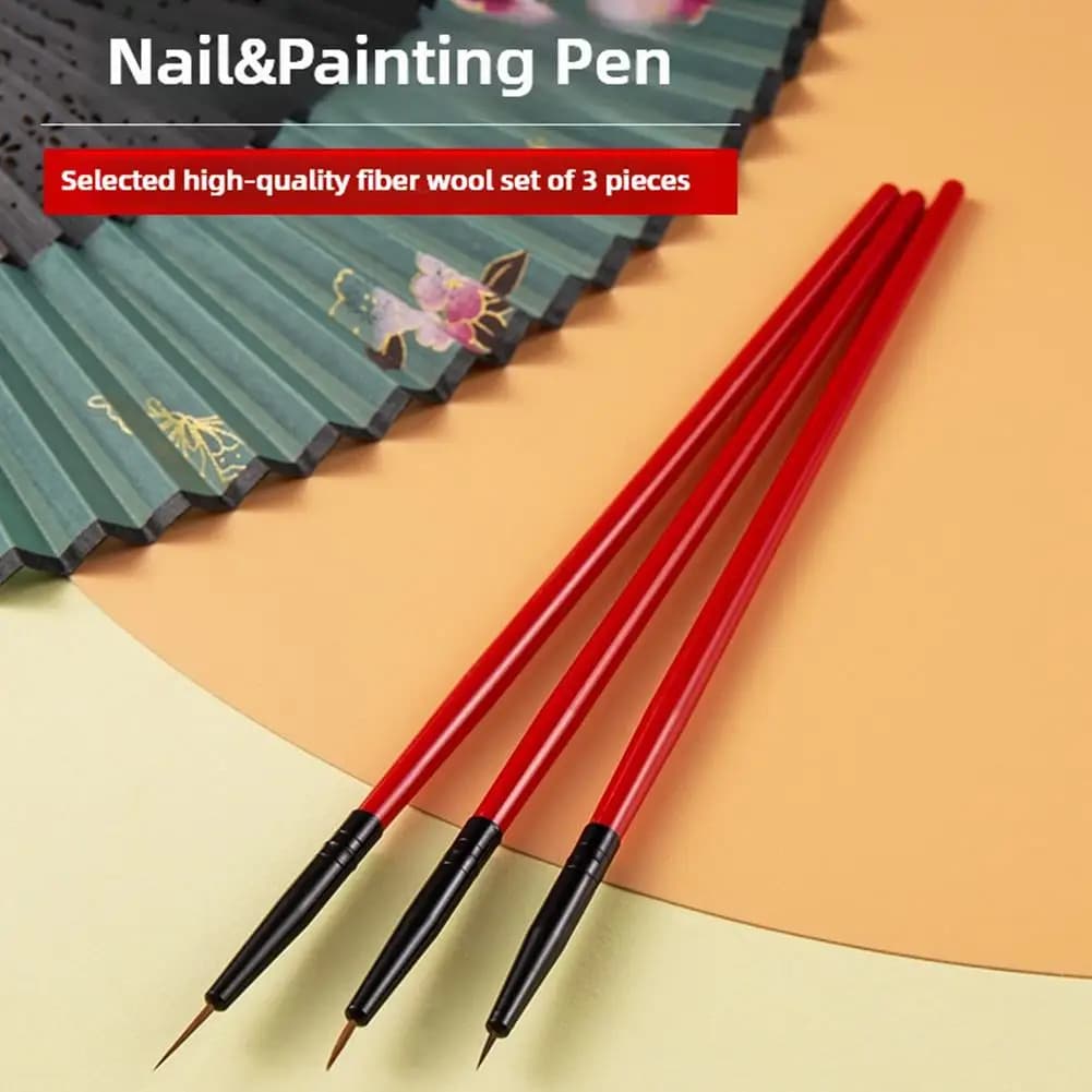 Set di 3 Pennelli per Nail Art con Punte Sottili per Disegno e Stripping, Pennelli per Pittura UV Gel e Design Unghie in Acrilico